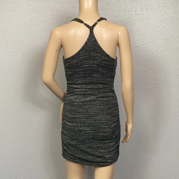 Splendid Heathered Gray Black Racerback Ruched Bodycon Dress Women's Siz…